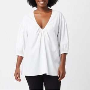 Eloquii Women's White Drop Shouldered Puff Sleeve Top, size 20